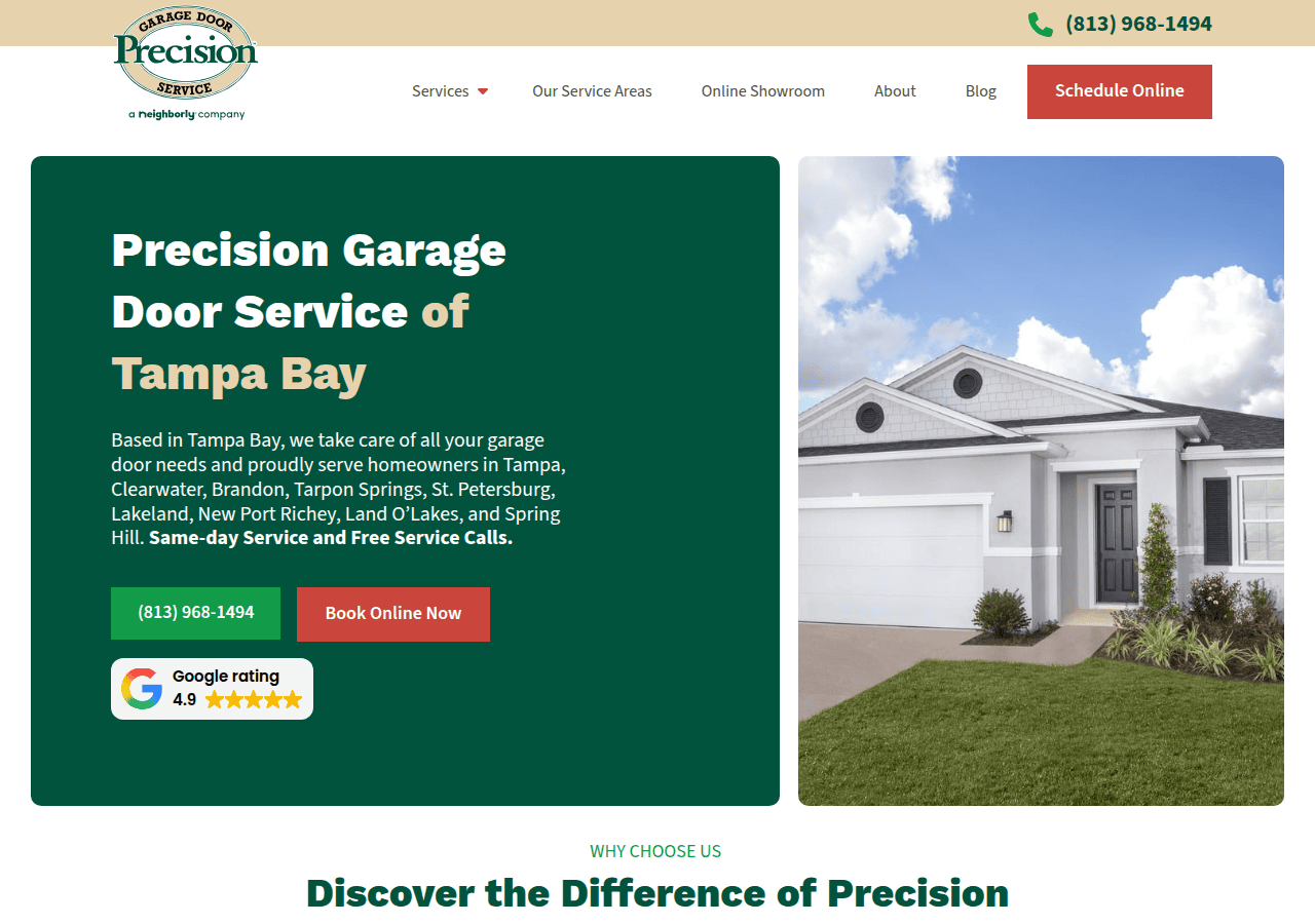 Screenshot of precisiongaragetampabay.com