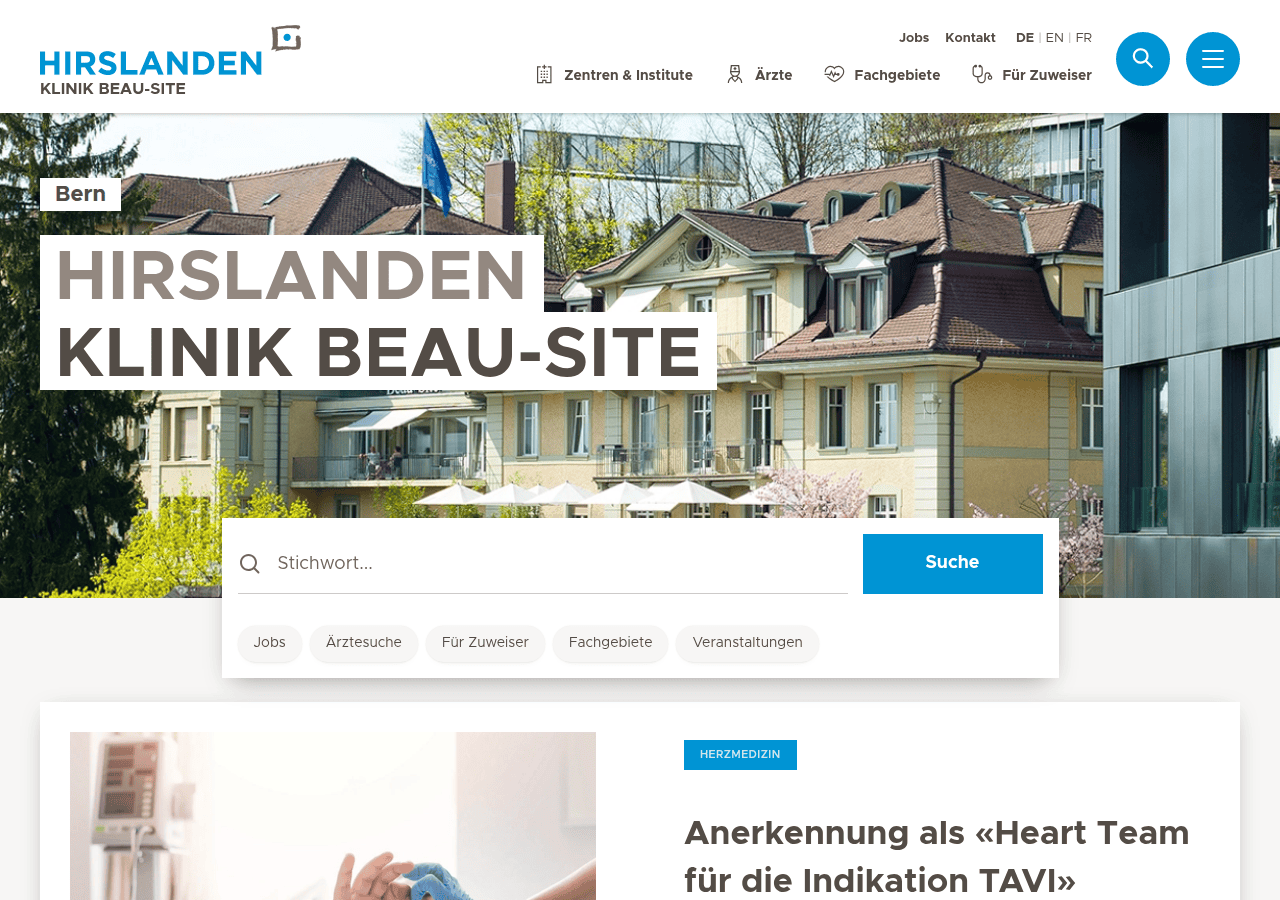 Screenshot of hirslanden.ch