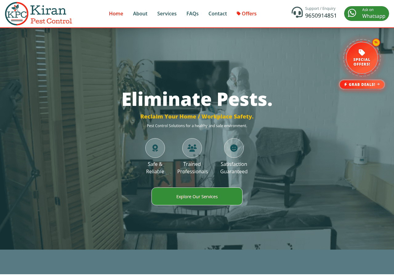 Screenshot of kiranpestcontrol.in