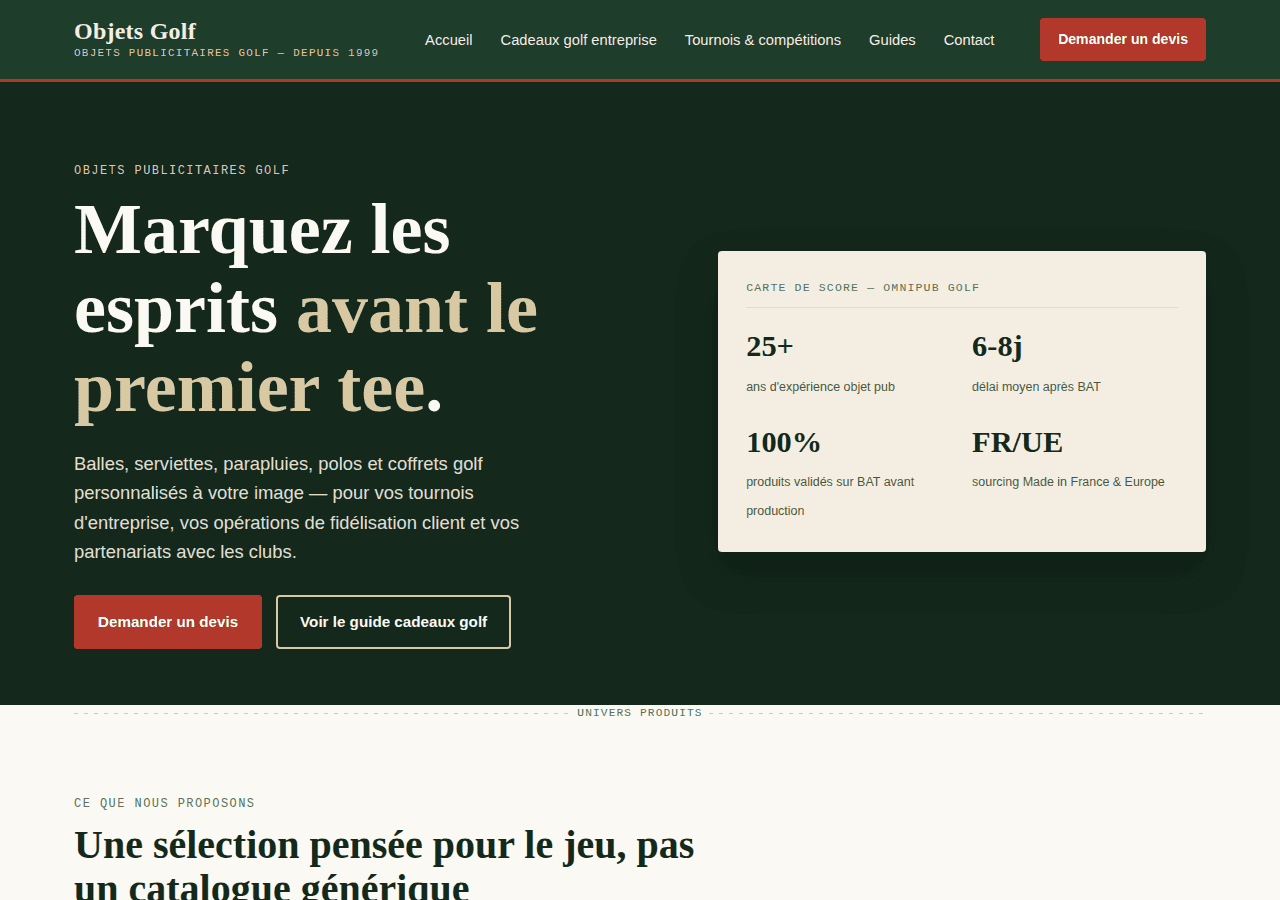 Screenshot of objets-golf.com