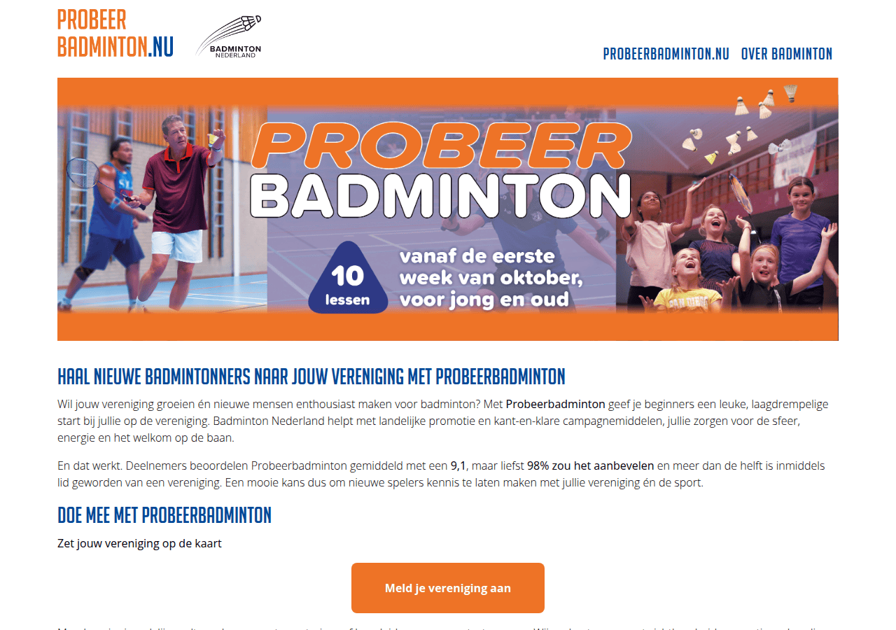 Screenshot of probeerbadminton.nu