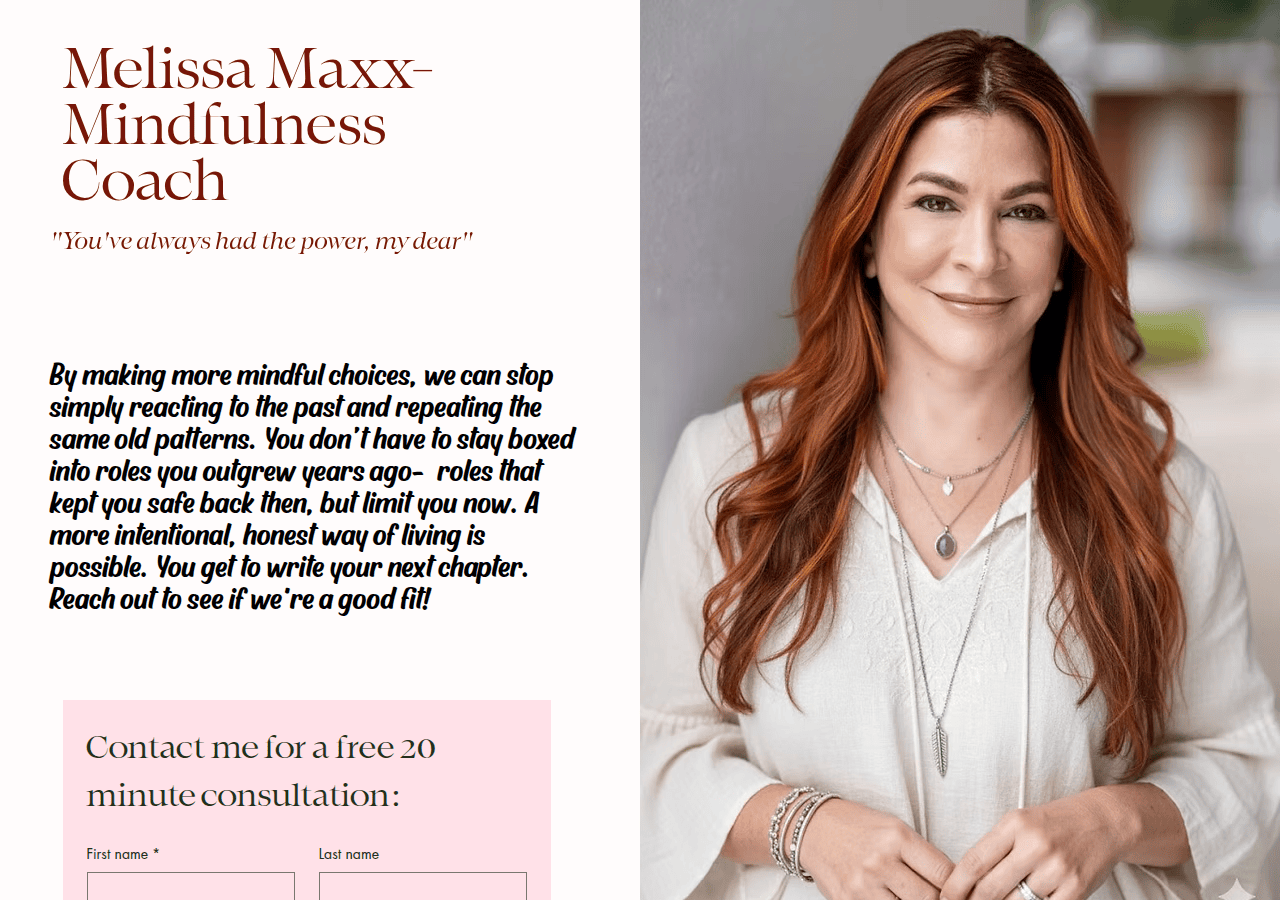 Screenshot of mindfulnesscoachmelissamaxx.com