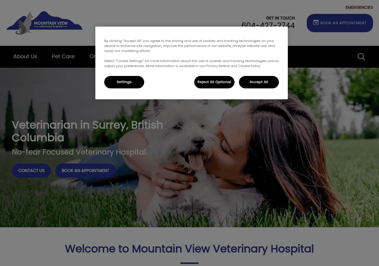 Screenshot of mountainviewveterinary.ca