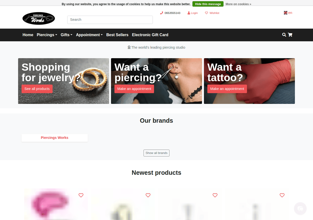 Screenshot of piercingsworks.com