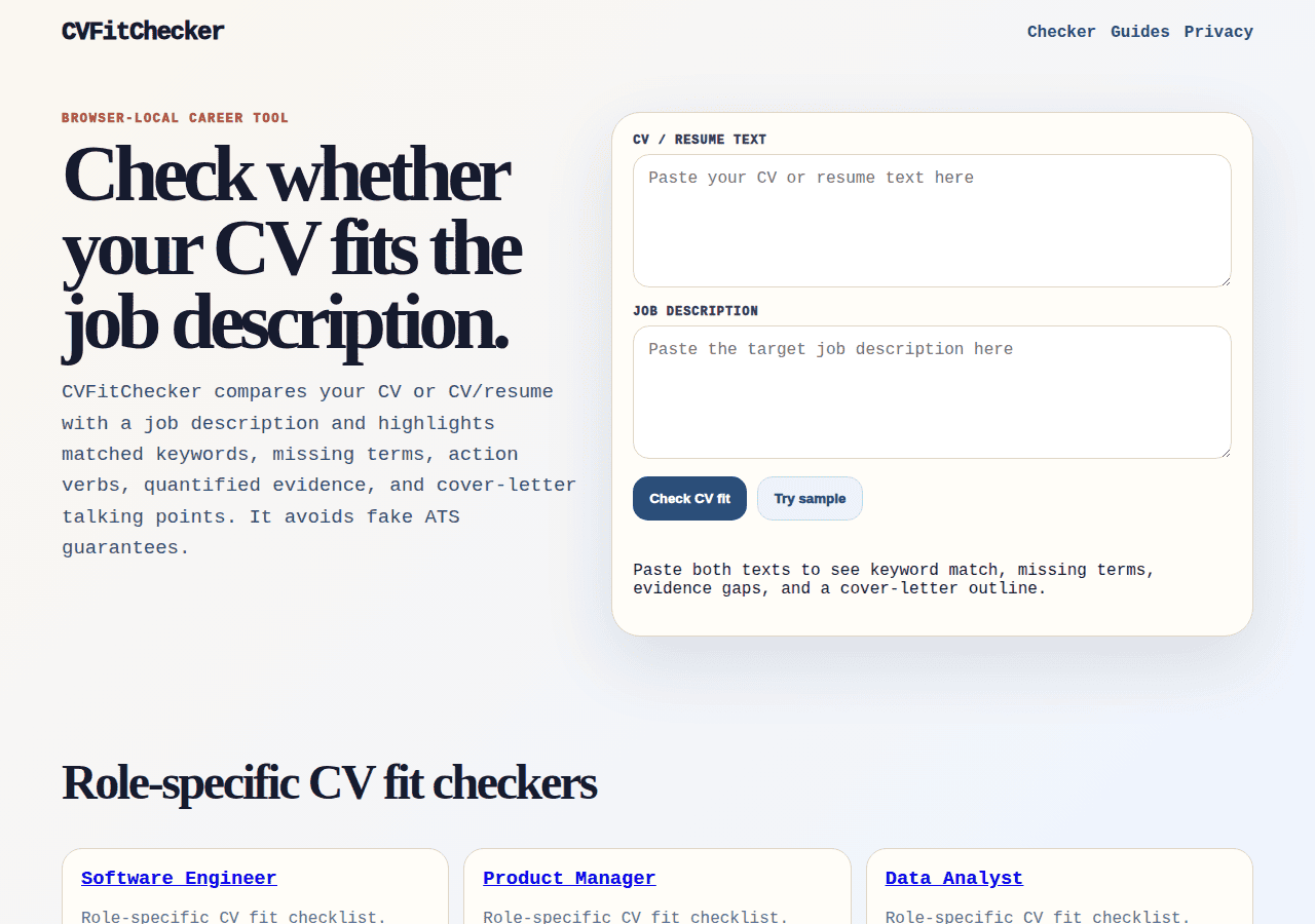 Screenshot of cvfitchecker.com