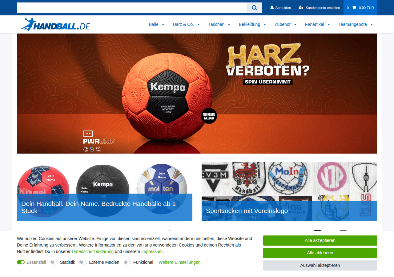 Screenshot of handball.de
