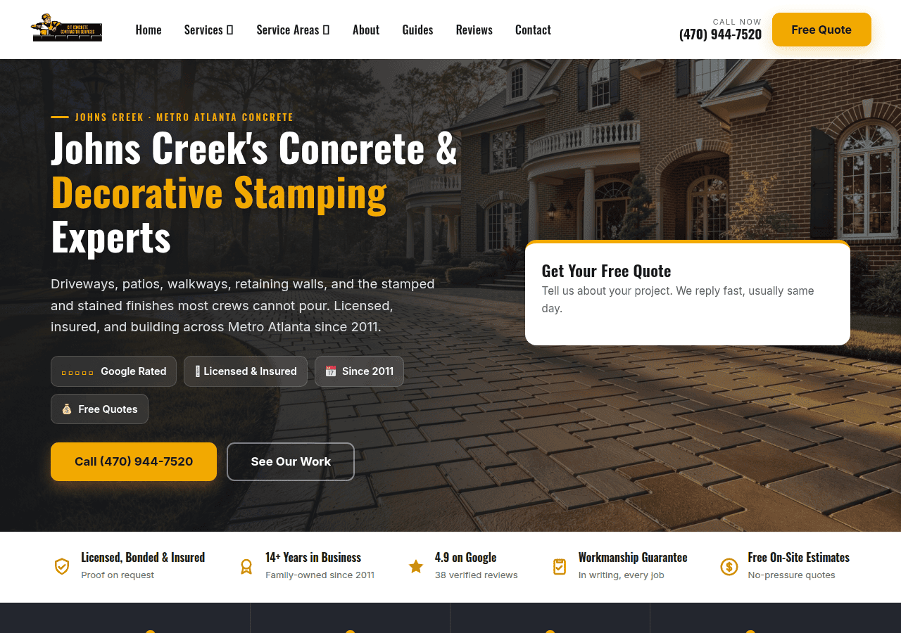 Screenshot of johnscreekconcrete.com
