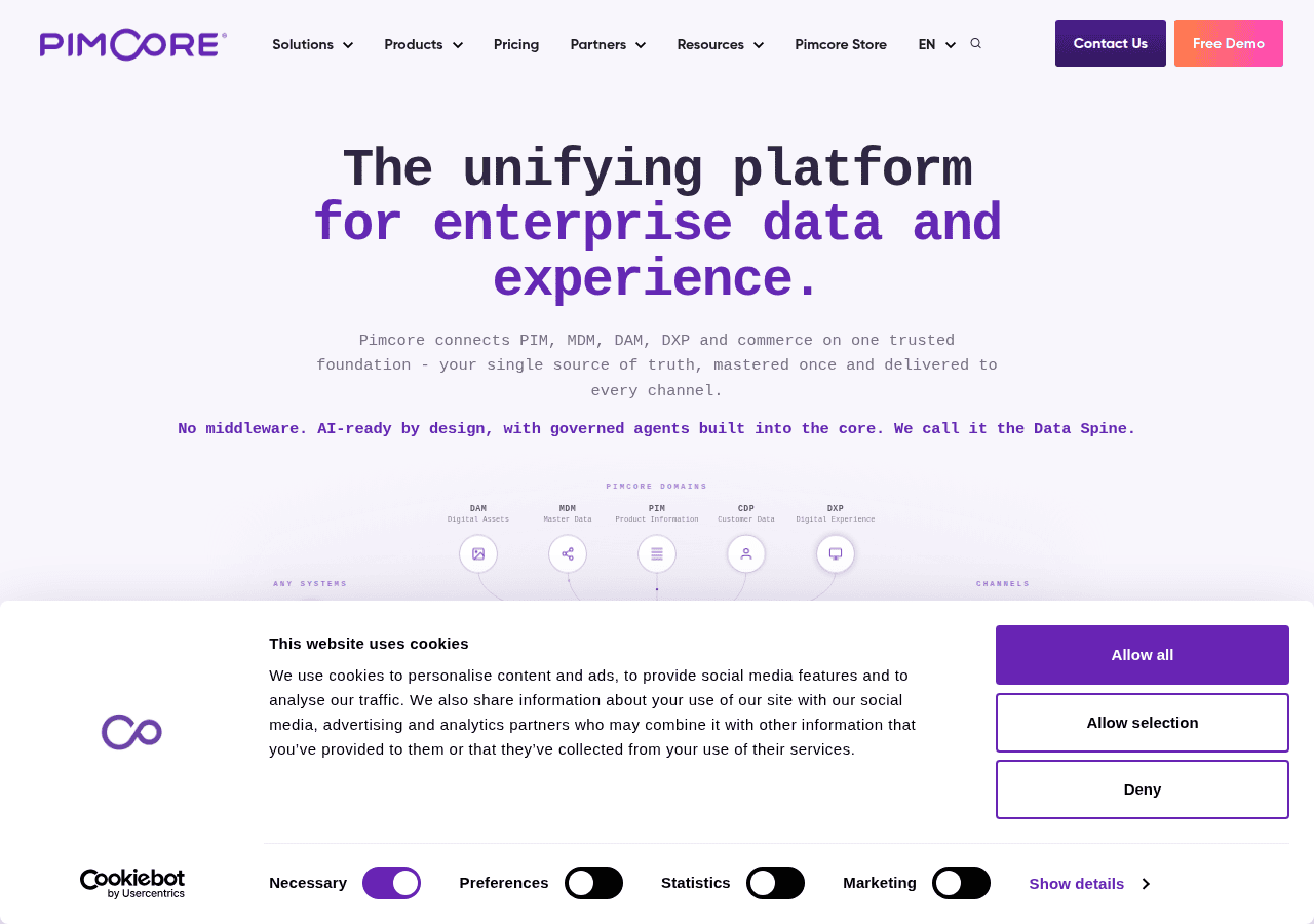Screenshot of pimcore.com