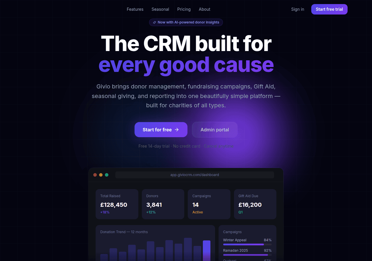 Screenshot of giviocrm.org