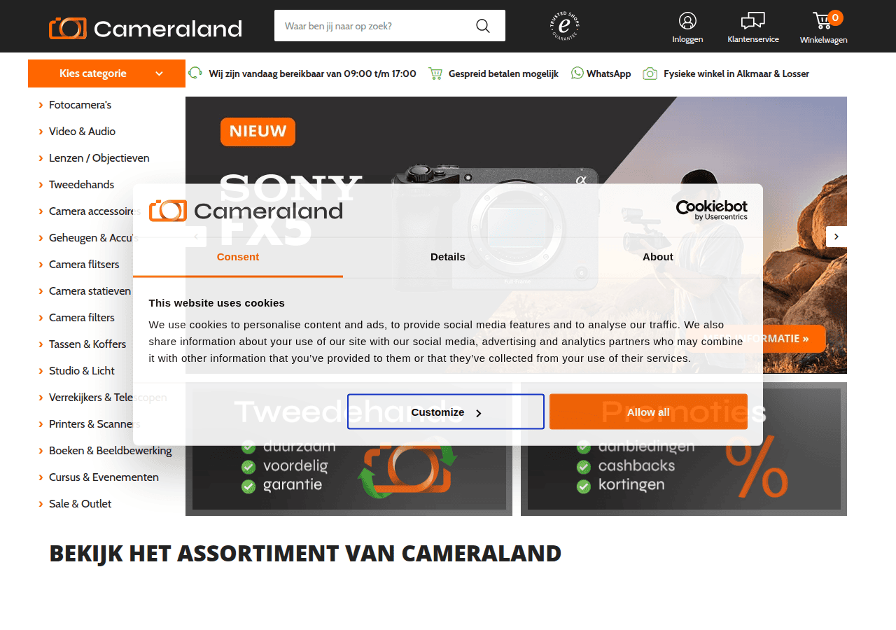 Screenshot of cameraland.nl