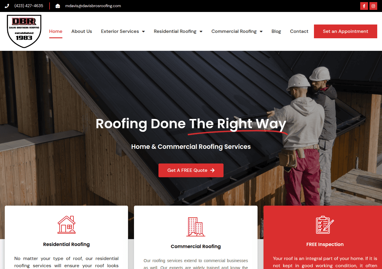 Screenshot of davisbrosroofing.com