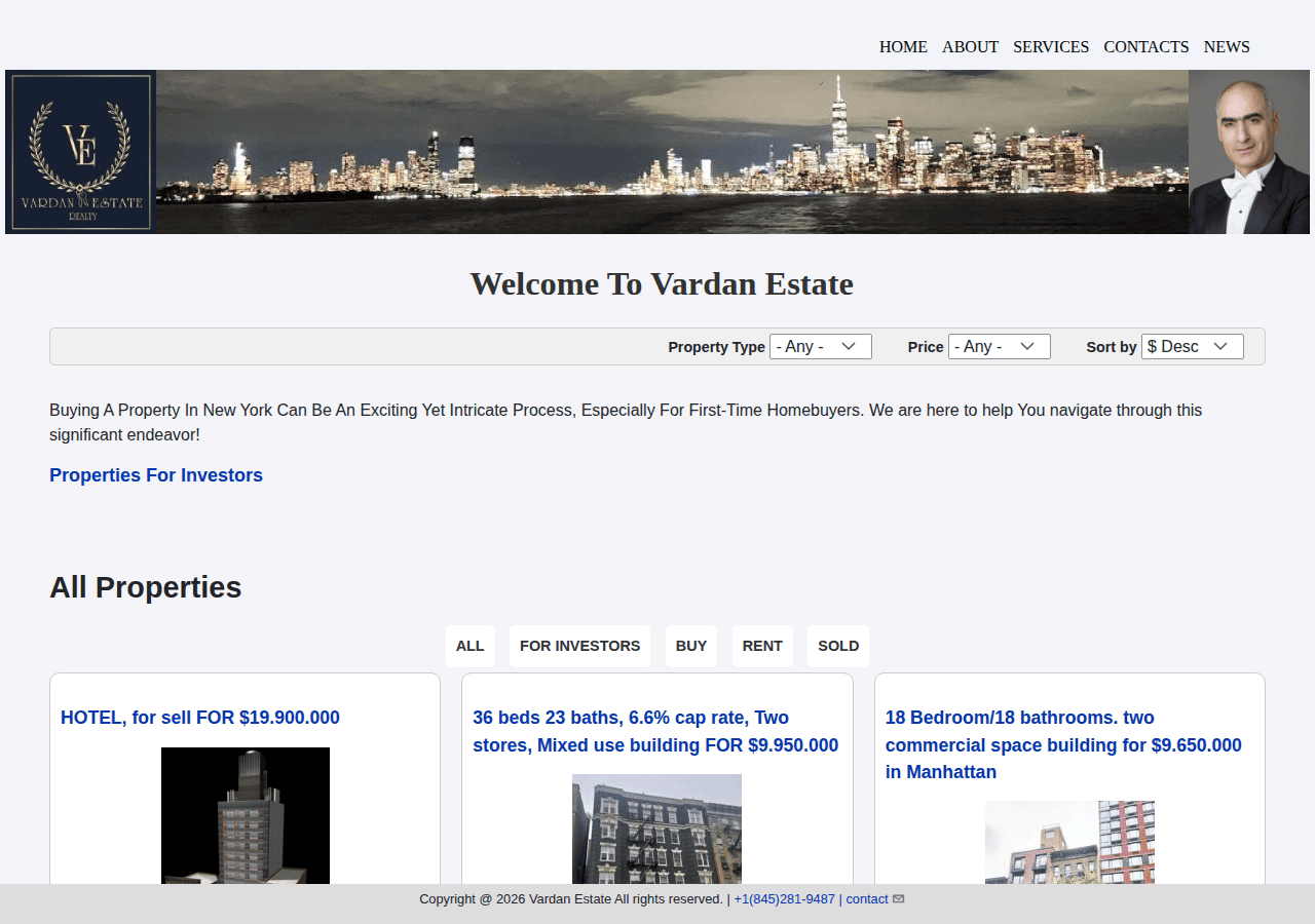 Screenshot of vardanestate.com