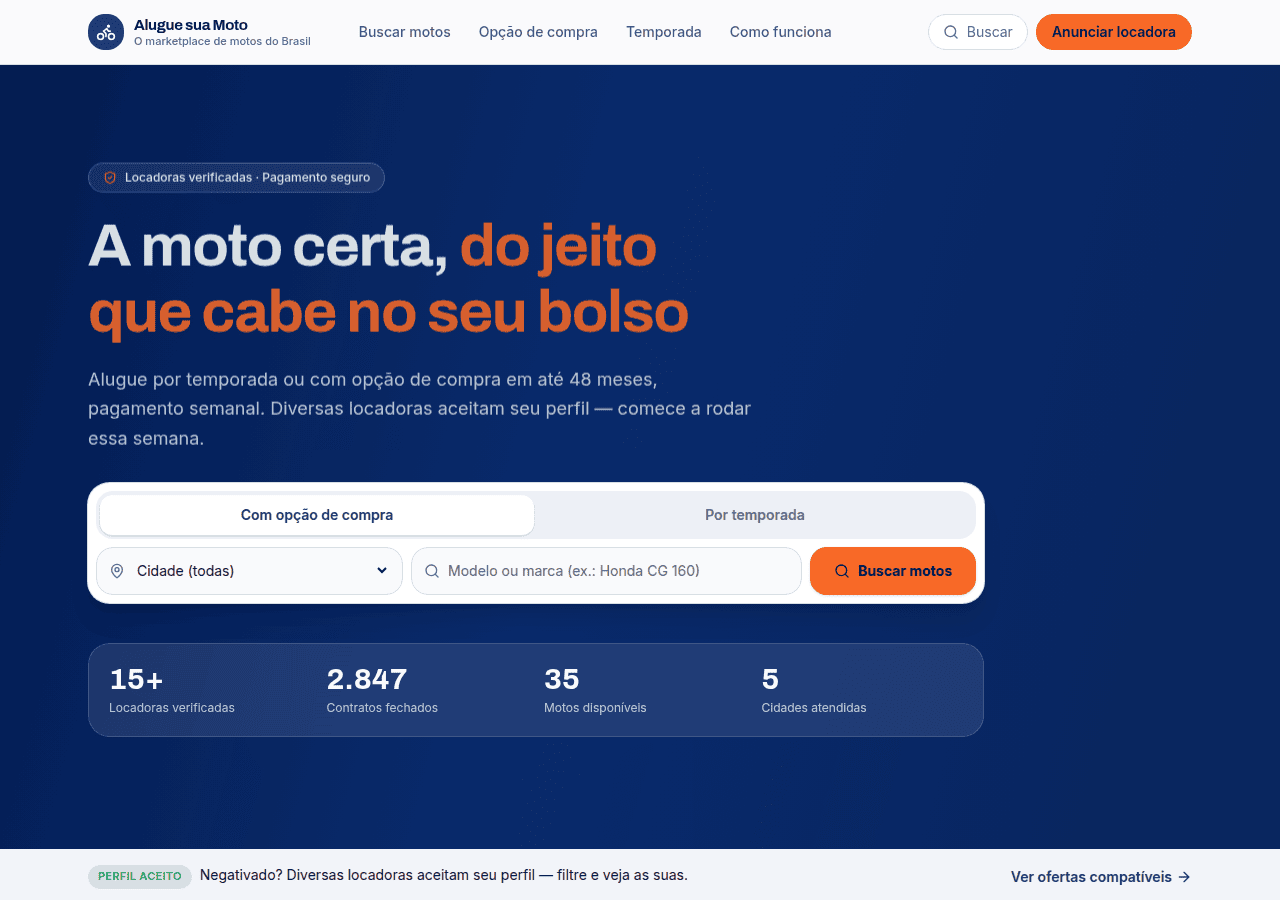 Screenshot of aluguesuamoto.com