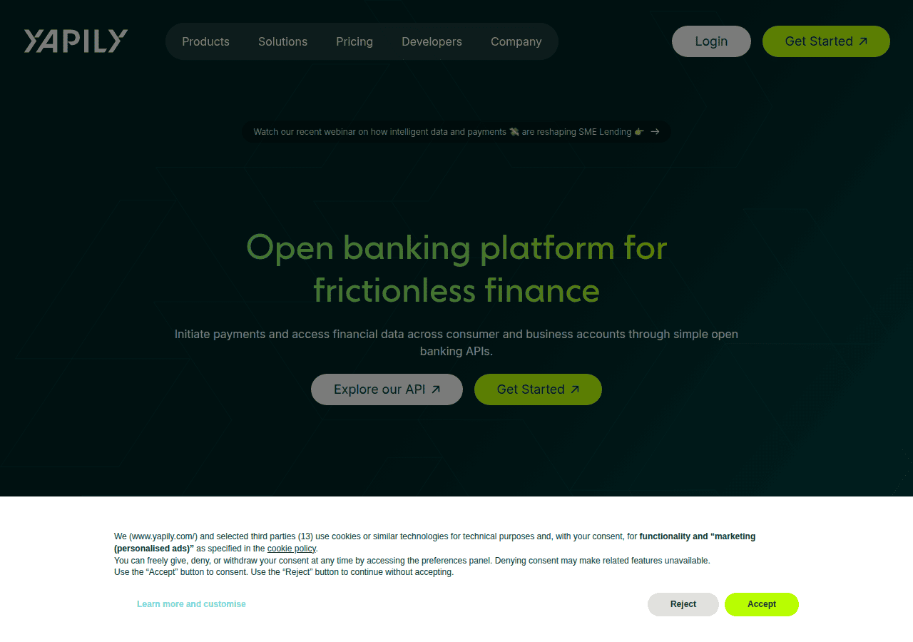 Screenshot of yapily.com