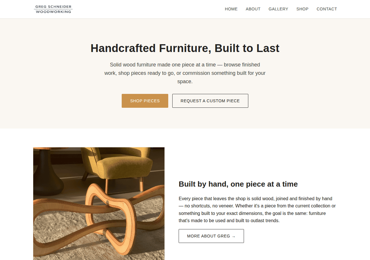 Screenshot of gregschneiderwoodworking.com