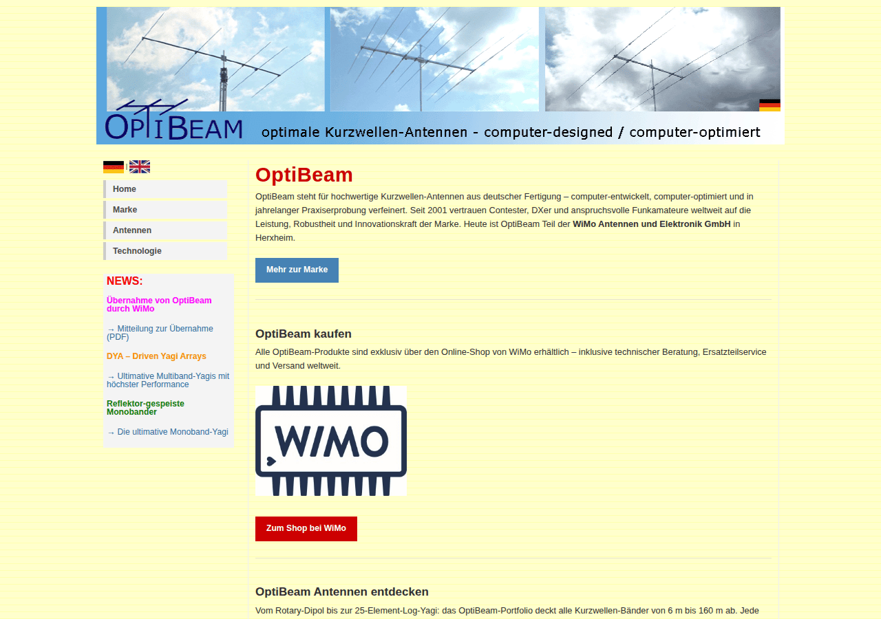 Screenshot of optibeam.net
