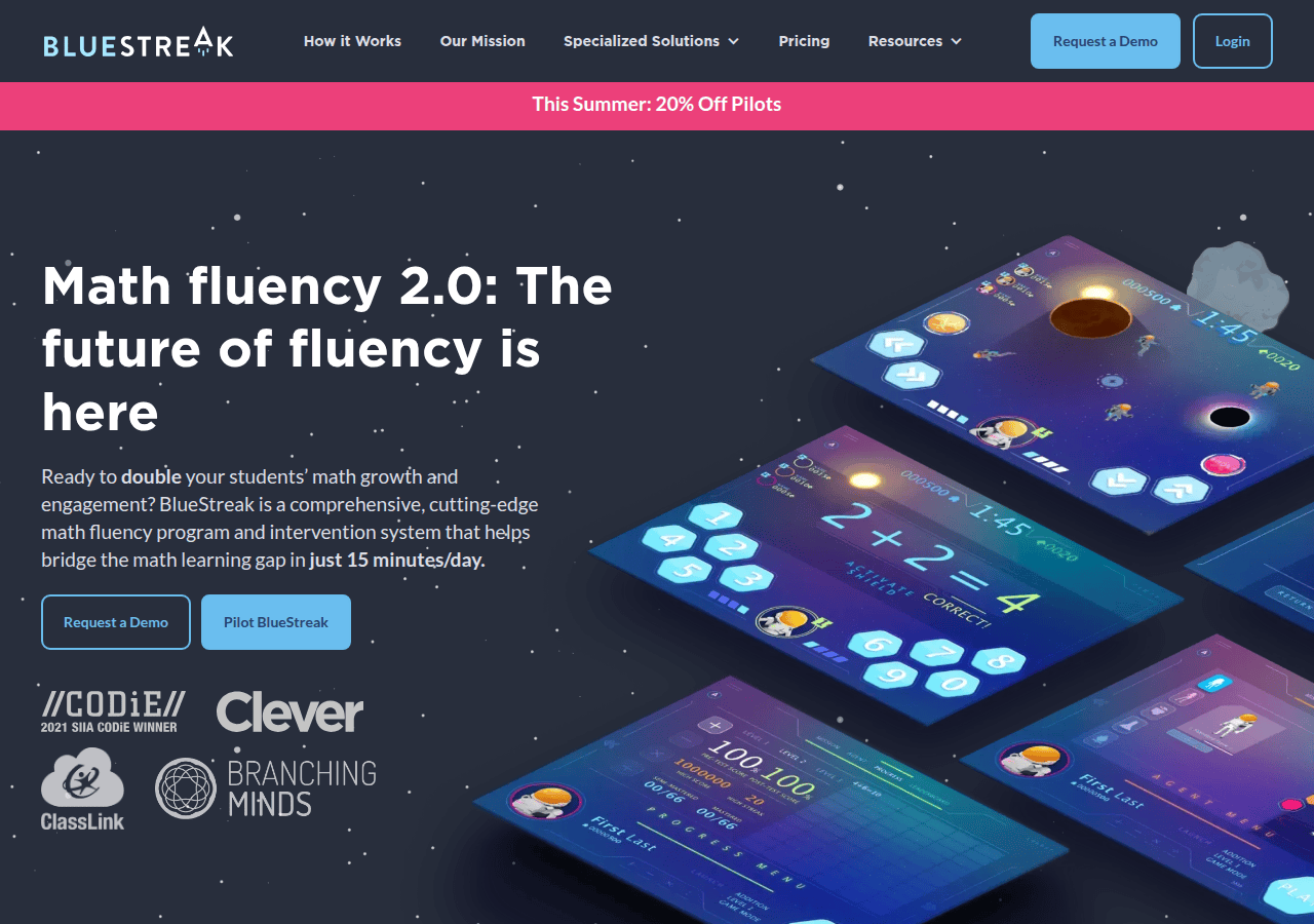 Screenshot of bluestreakmath.com