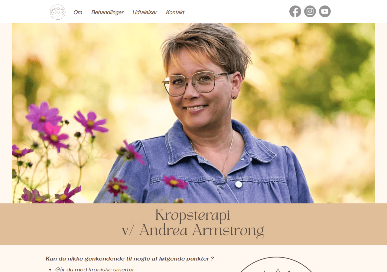 Screenshot of kropsterapiandreaarmstrong.dk