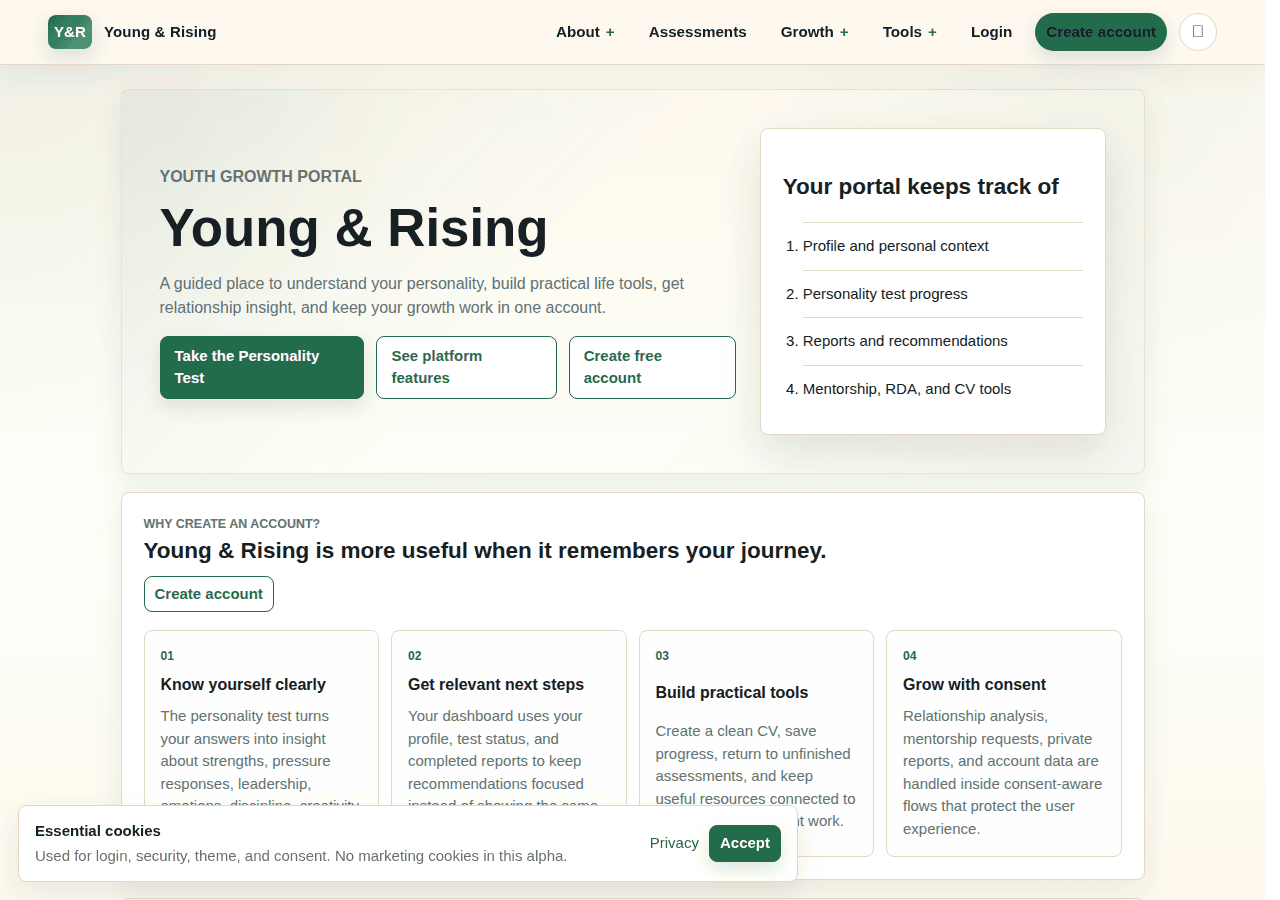 Screenshot of youngnrising.com