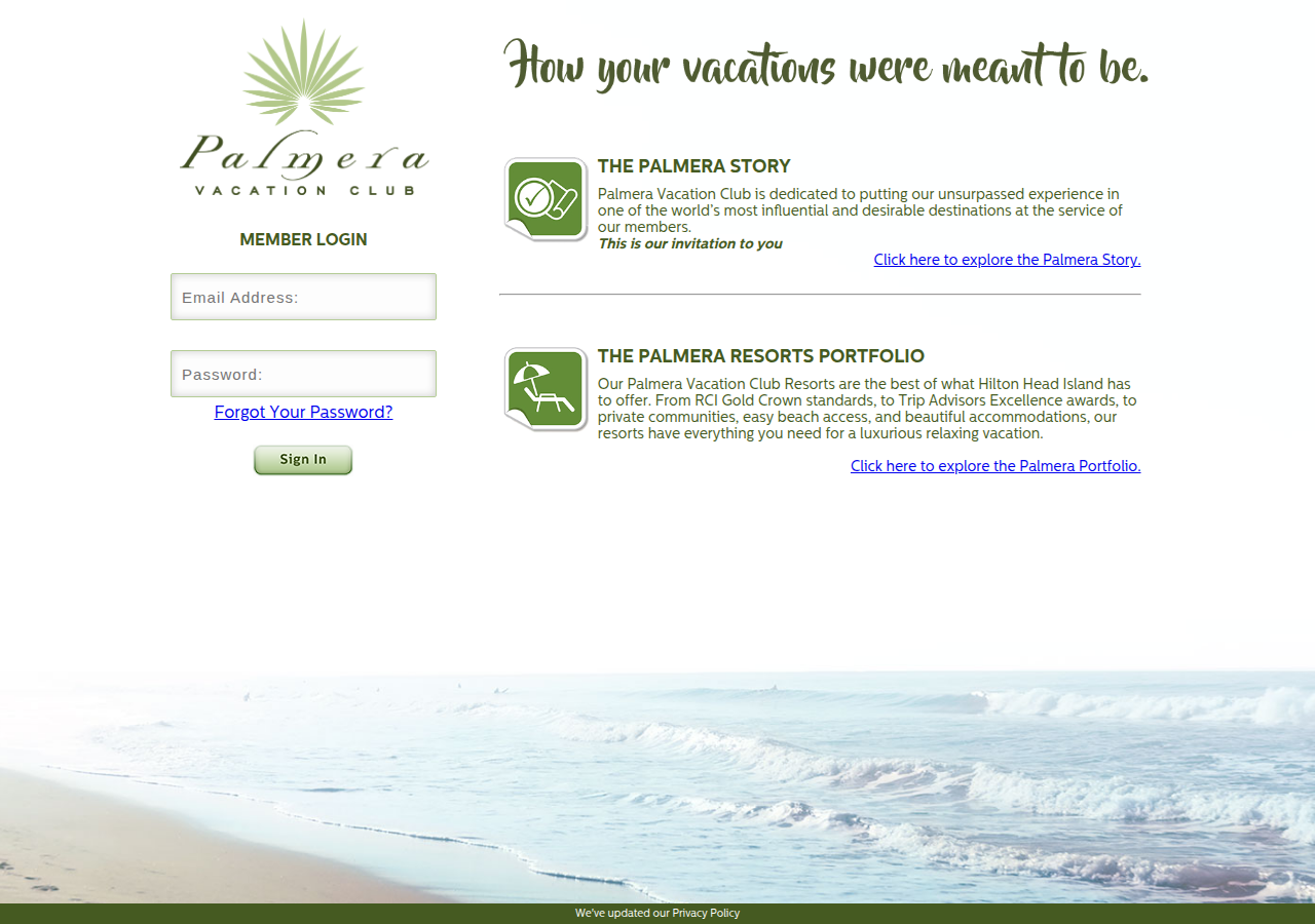 Screenshot of palmeravacationclub.com