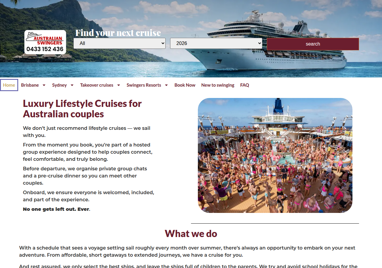 Screenshot of swingerscruise.com.au