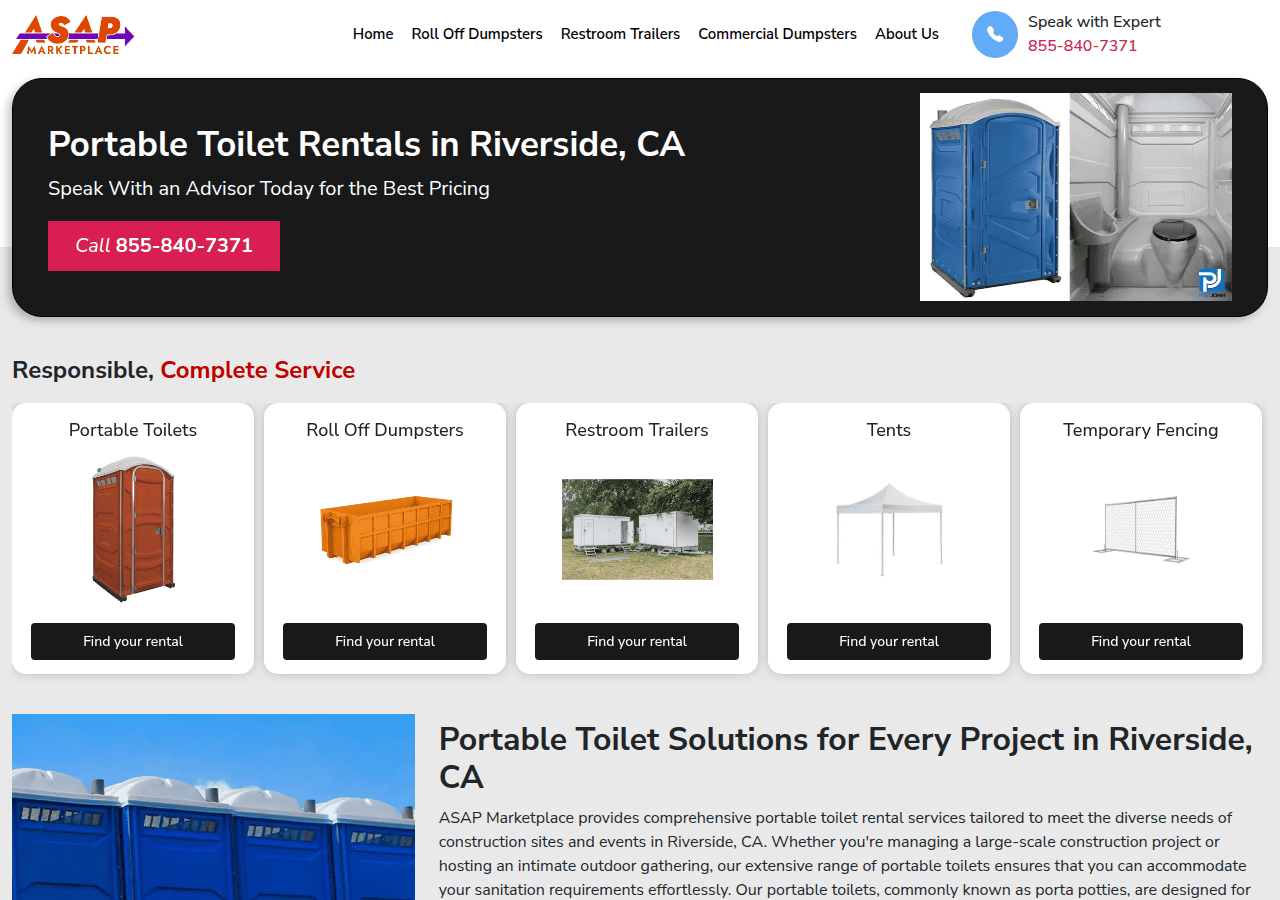 Screenshot of portabletoiletrentalriverside.com