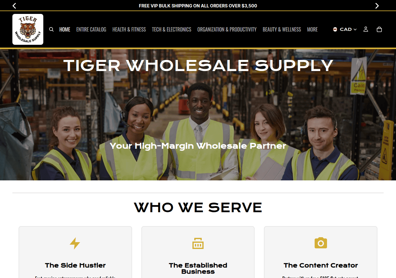 Screenshot of tigerwholesalesupply.com