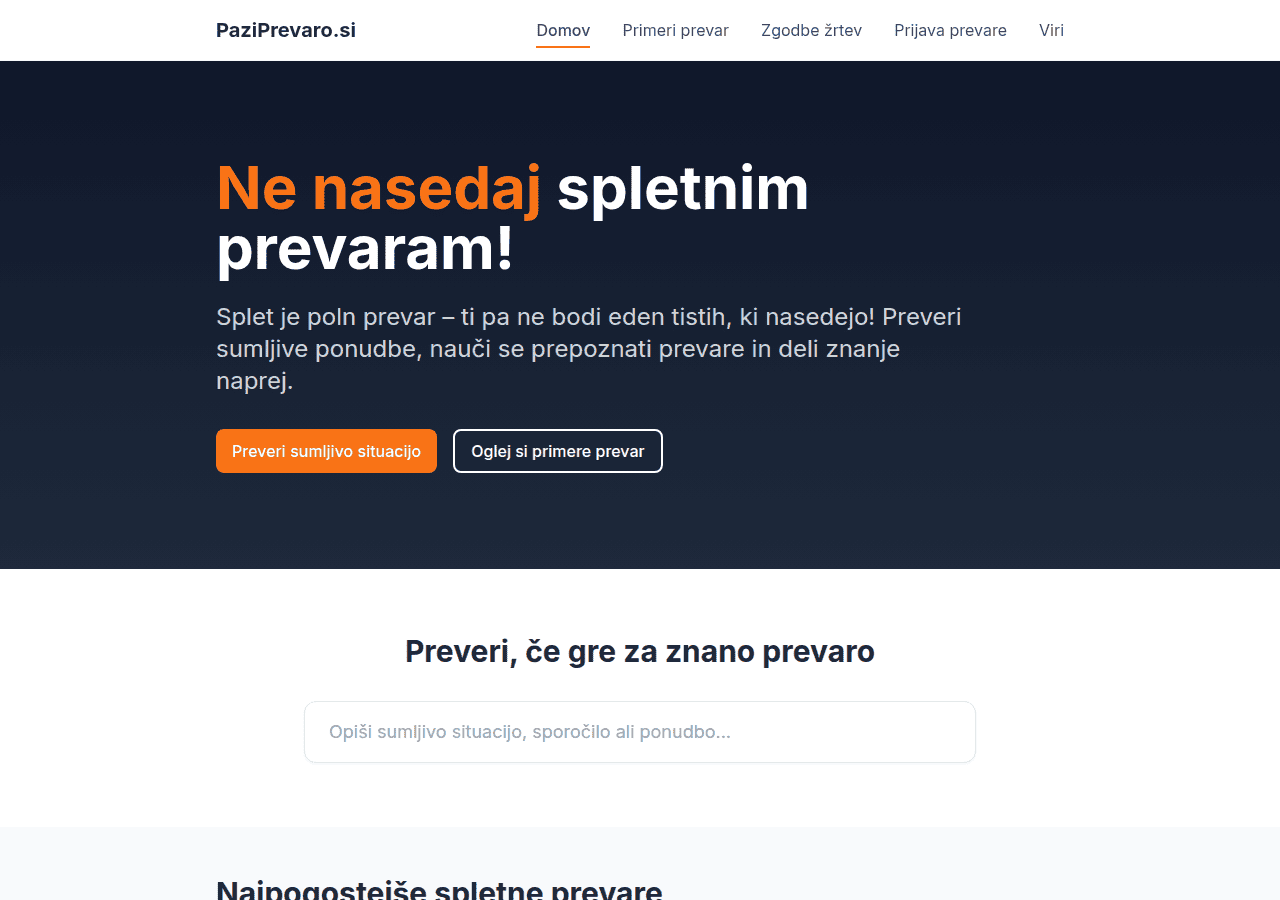 Screenshot of paziprevaro.si