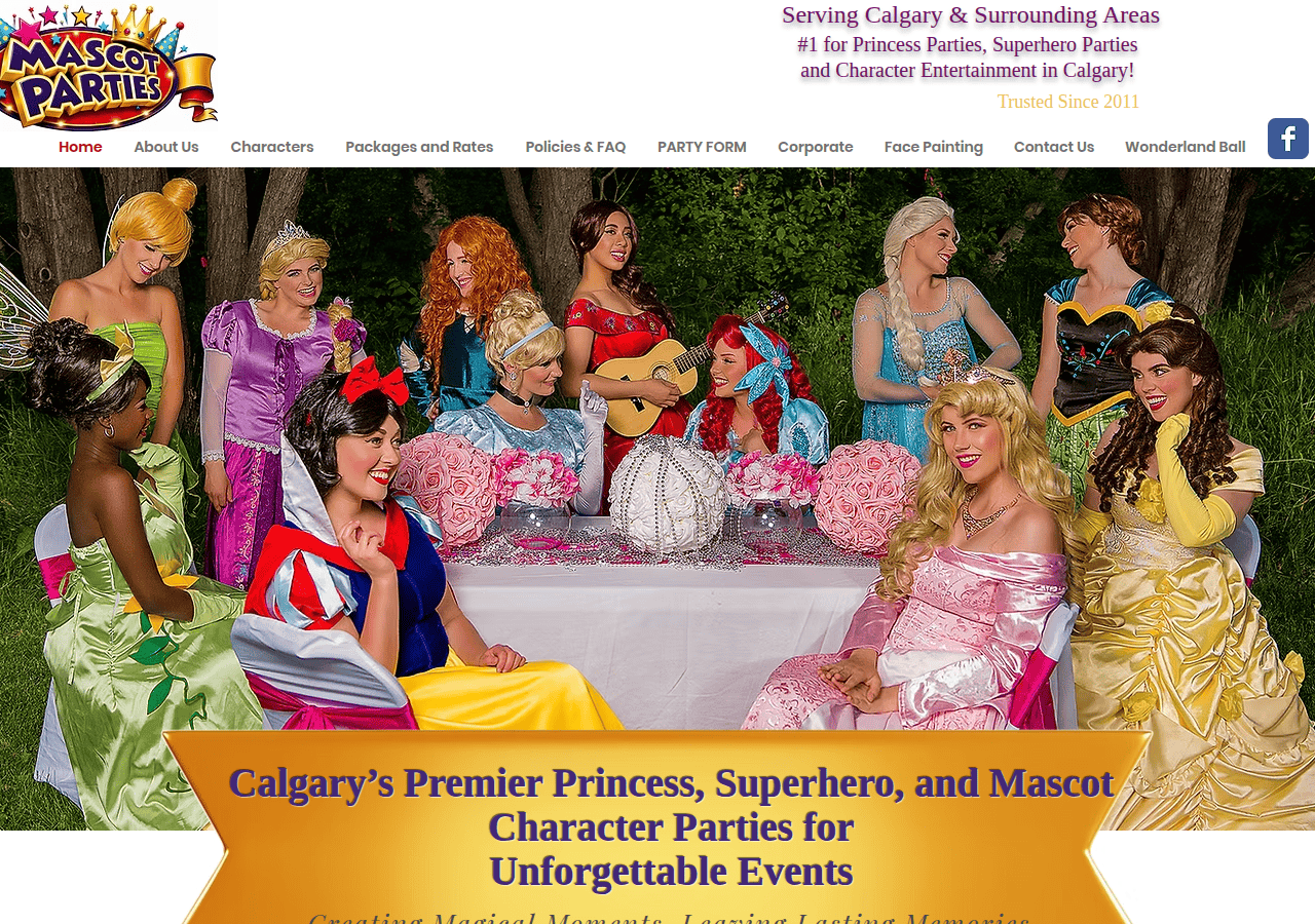 Screenshot of mascotparties.ca