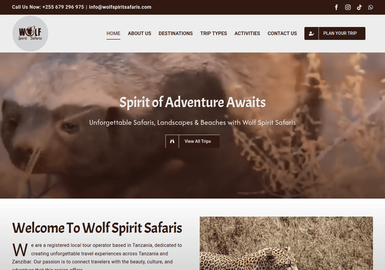 Screenshot of wolfspiritsafaris.com