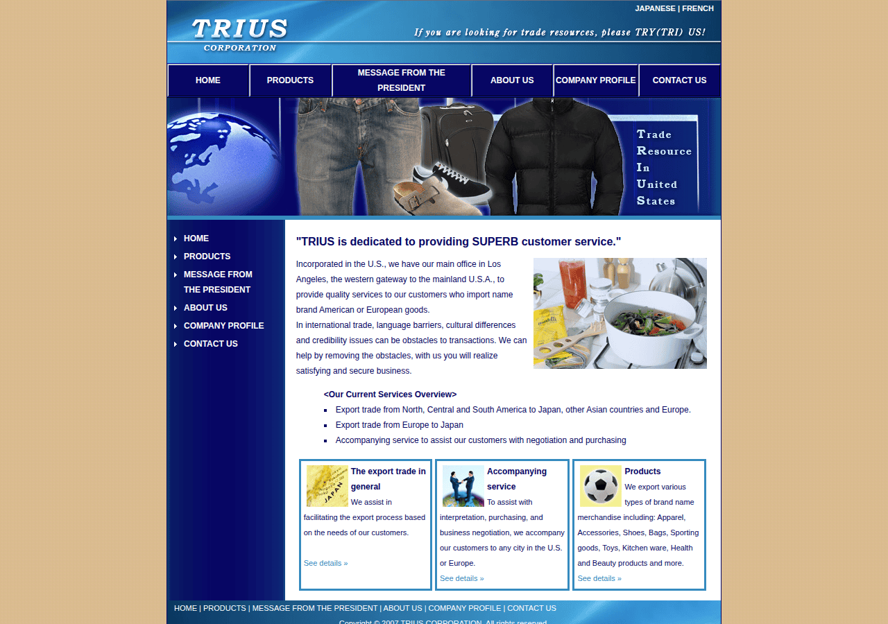 Screenshot of trius-usa.com