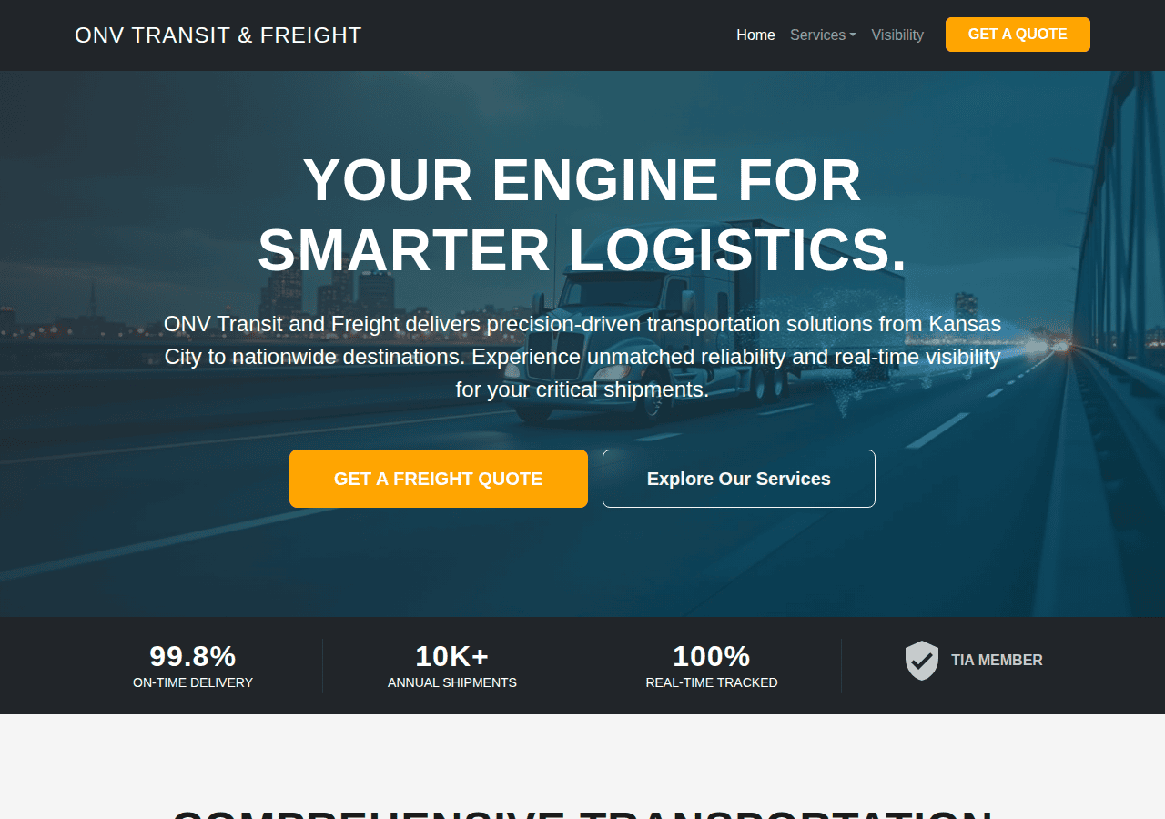 Screenshot of onvtransitandfreight.com