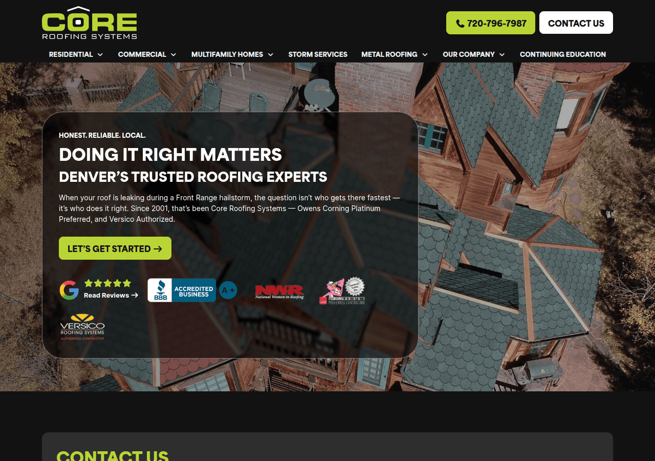 Screenshot of coreroofing.com