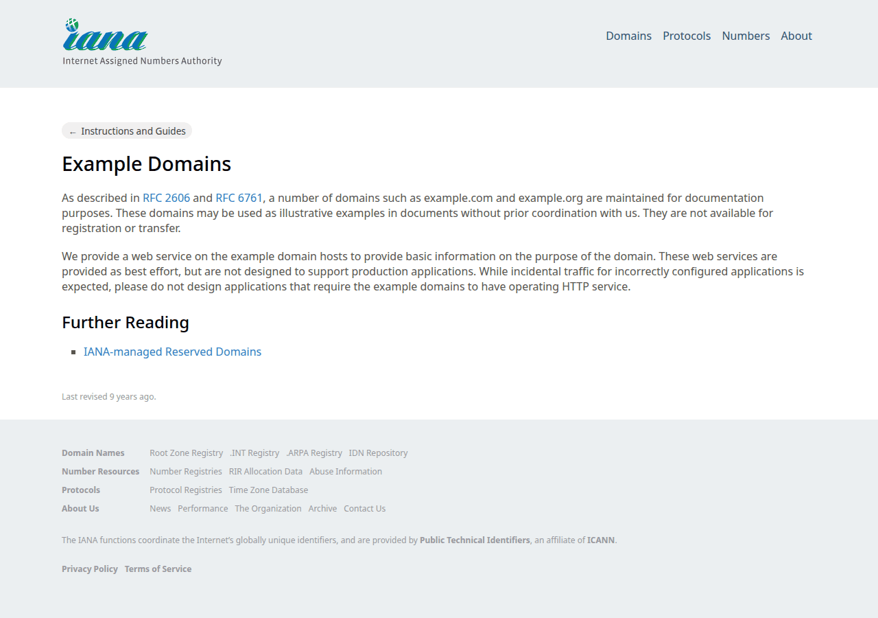 Screenshot of iana.org
