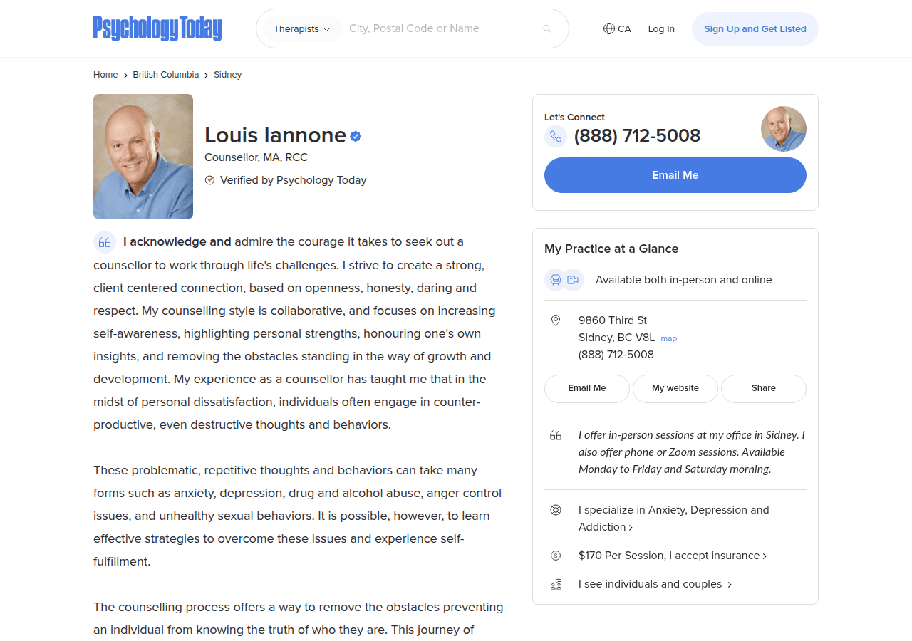 Screenshot of psychologytoday.com