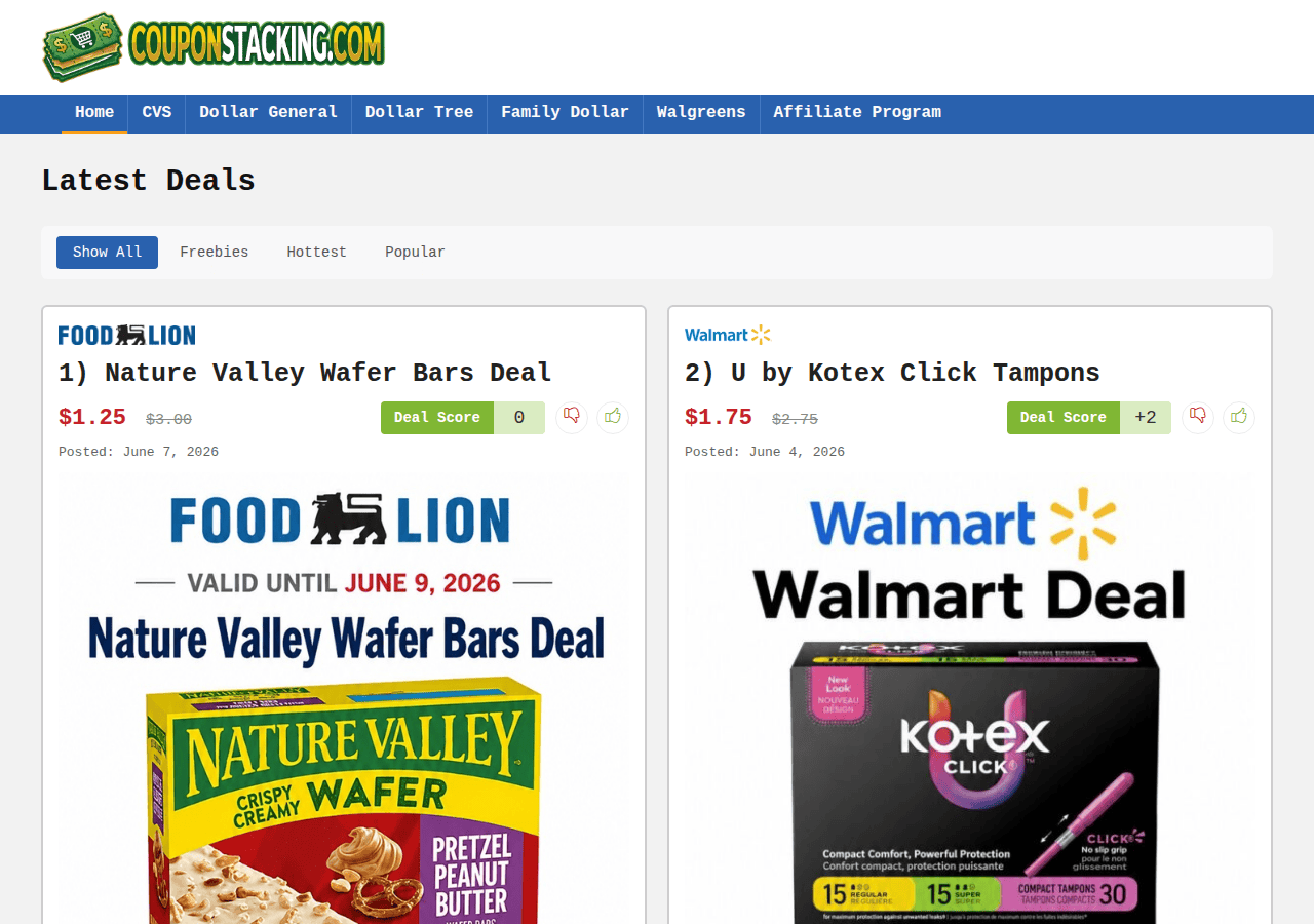Screenshot of couponstacking.com
