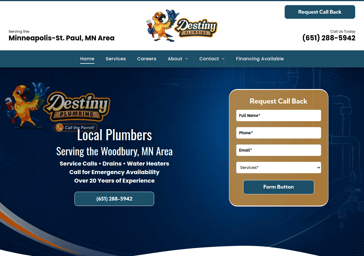 Screenshot of hiredestinyplumbing.com