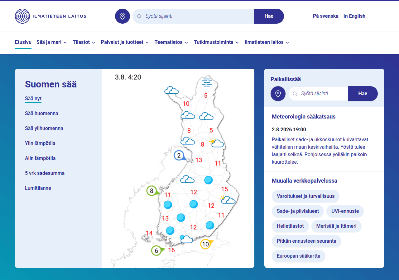 Screenshot of ilmatieteenlaitos.fi