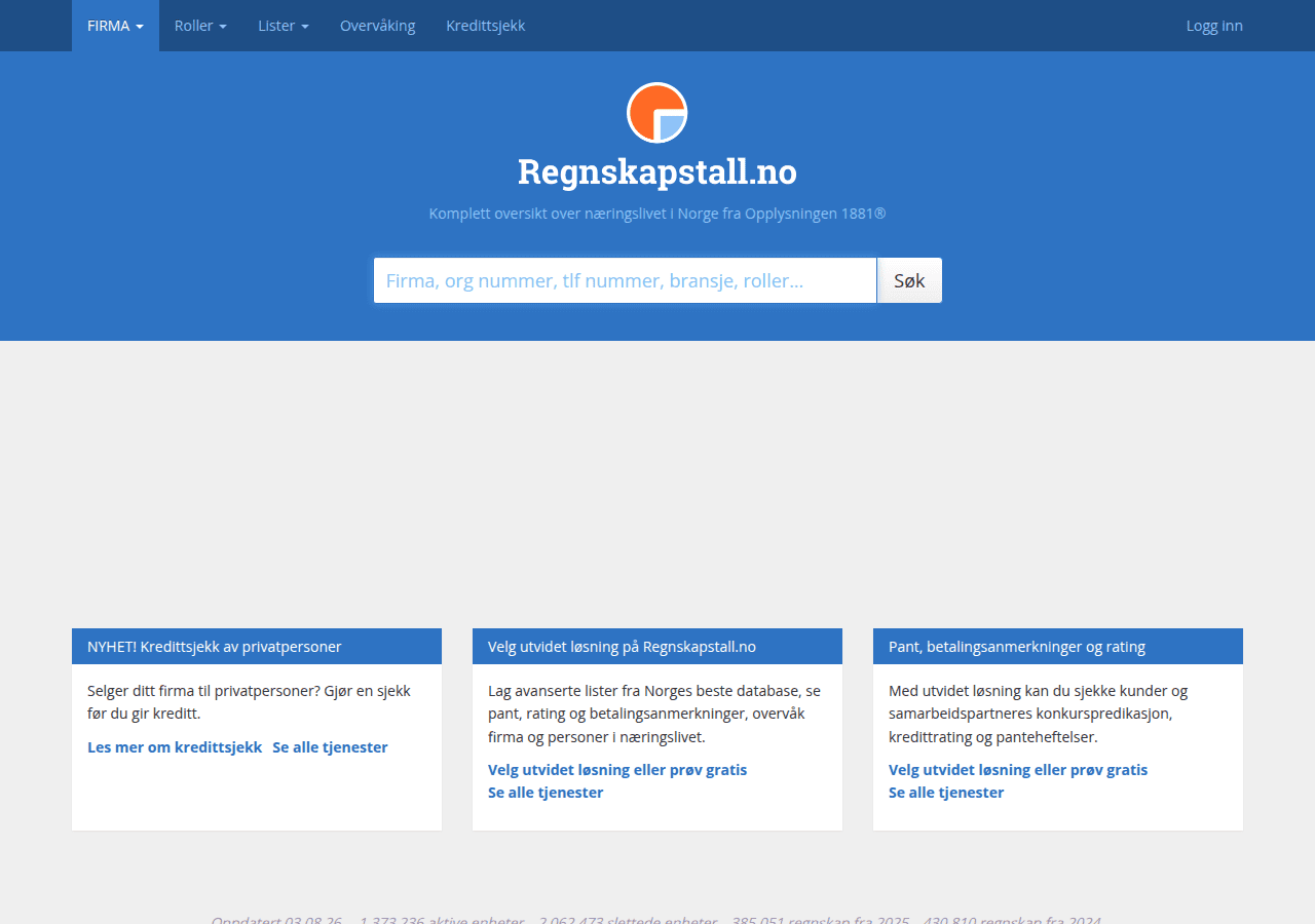 Screenshot of regnskapstall.no
