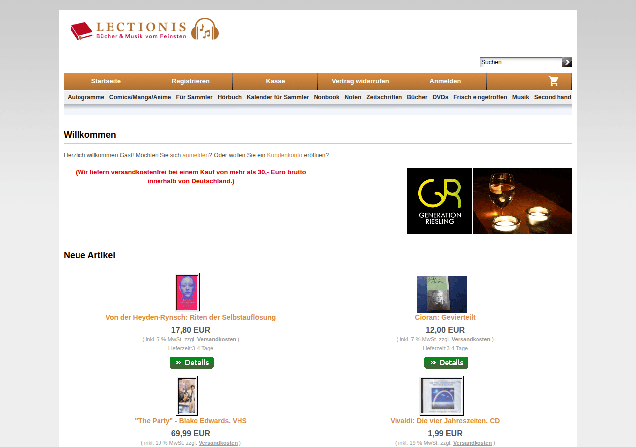 Screenshot of lectionis-buchhandel.de