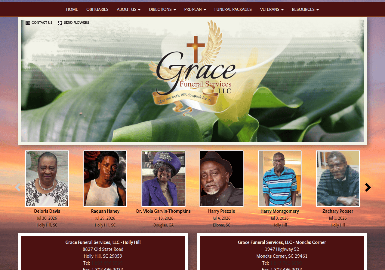 Screenshot of gracefuneralservicesllc.com