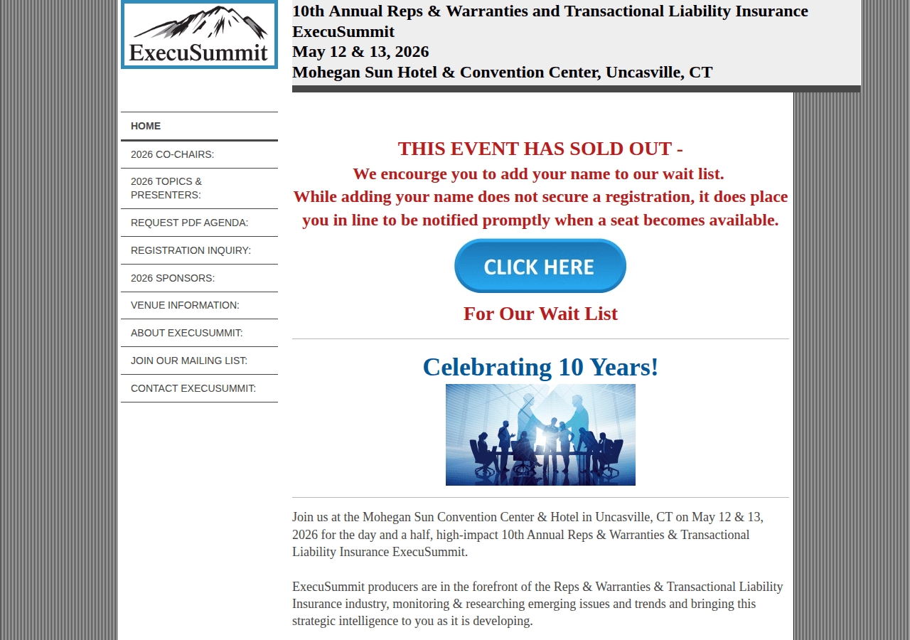 Screenshot of repsandwarrantiesconference.com