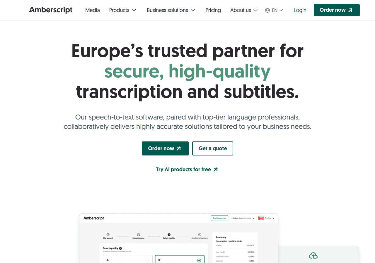 Screenshot of amberscript.com