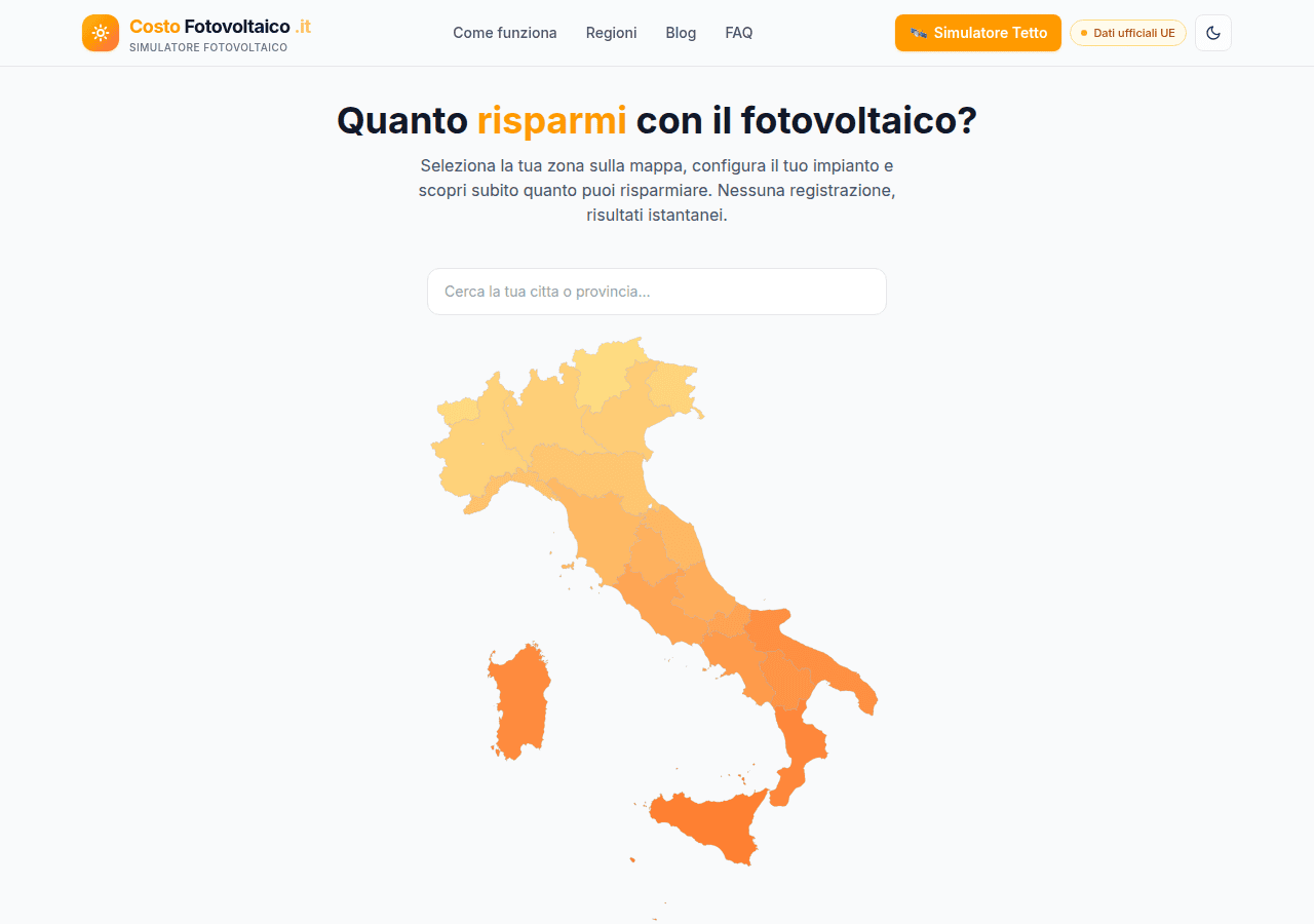 Screenshot of costofotovoltaico.it