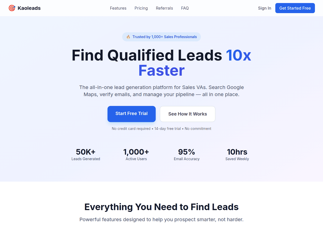Screenshot of kaoleadfinder.com