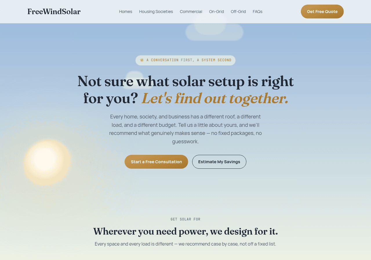 Screenshot of freewindsolar.com