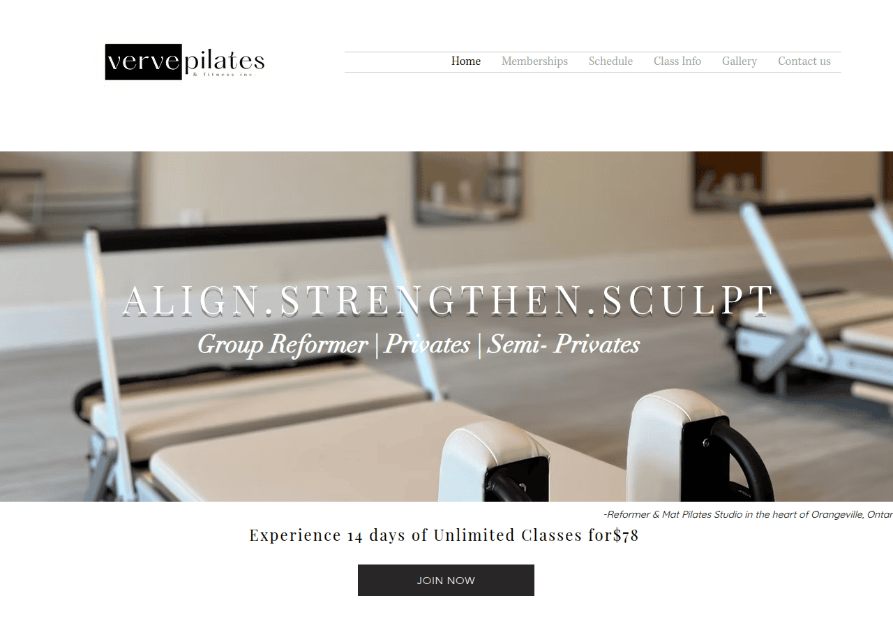 Screenshot of vervepilatesandfitness.com