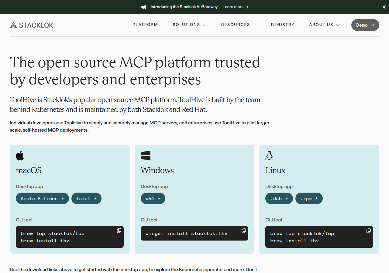 Screenshot of stacklok.com