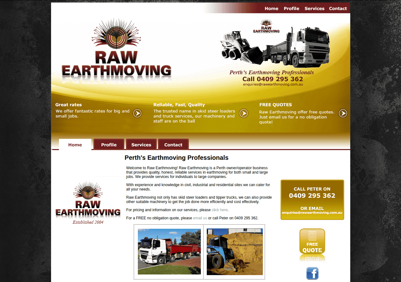 Screenshot of rawearthmoving.com.au
