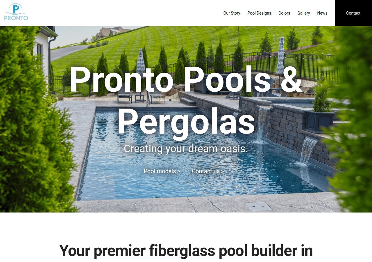 Screenshot of prontofiberglasspools.com